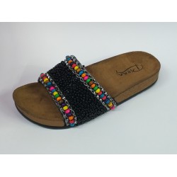 Pienn siyah boncuk detaylı kadın terlik Ortopedik