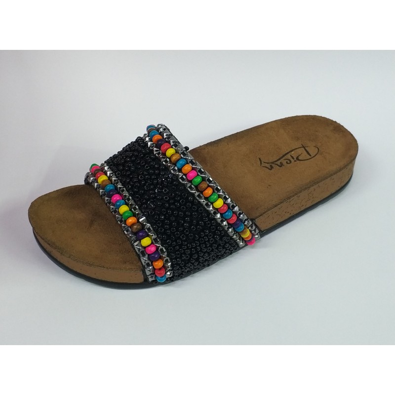 Pienn siyah boncuk detaylı kadın terlik Ortopedik