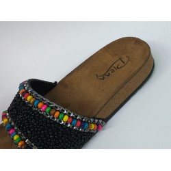 Pienn siyah boncuk detaylı kadın terlik Ortopedik