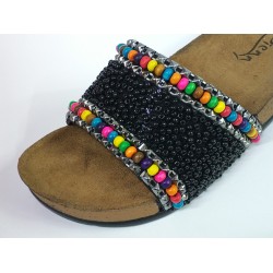 Pienn siyah boncuk detaylı kadın terlik Ortopedik