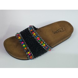 Pienn siyah boncuk detaylı kadın terlik Ortopedik