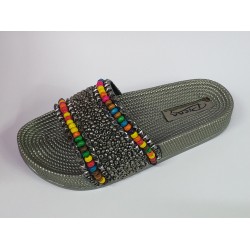 Pienn gri boncuk detaylı kadın Ortopedik terlik