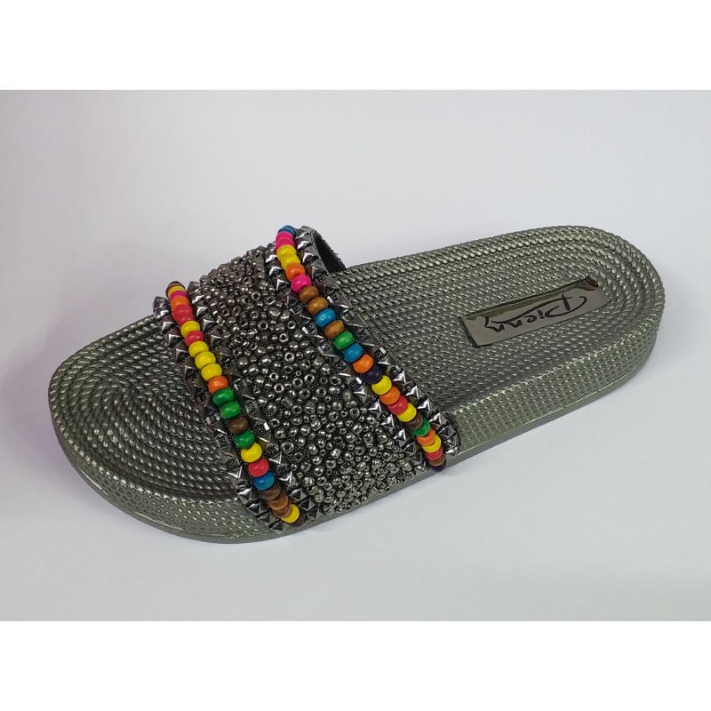 Pienn gri boncuk detaylı kadın Ortopedik terlik