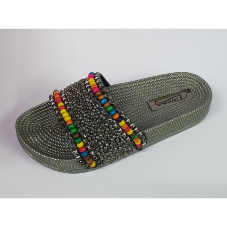 Pienn gri boncuk detaylı kadın Ortopedik terlik