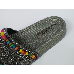 Pienn gri boncuk detaylı kadın Ortopedik terlik