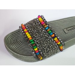 Pienn gri boncuk detaylı kadın Ortopedik terlik