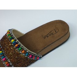 Pienn gold boncuk detaylı kadın Ortopedik terlik