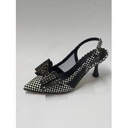 Paris taş kurdale detaylı siyah beyaz topuklu ayakkabı