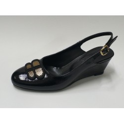 Paris gold toka detaylı dolgu topuk kadın ayakkabı rugan siyah