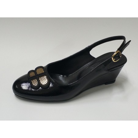 Paris gold toka detaylı dolgu topuk kadın ayakkabı rugan siyah