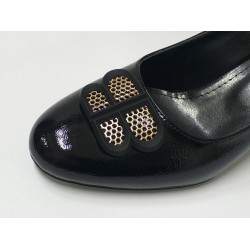 Paris gold toka detaylı dolgu topuk kadın ayakkabı rugan siyah