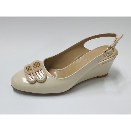 Paris gold toka detaylı dolgu topuk kadın ayakkabı rugan krem