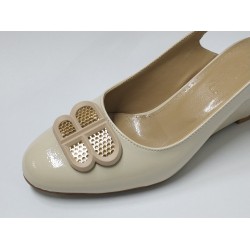 Paris gold toka detaylı dolgu topuk kadın ayakkabı rugan krem