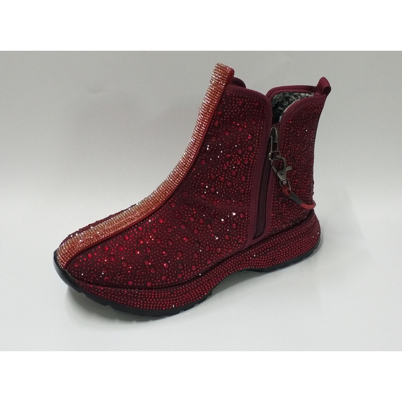 Paris taş detaylı içi yünlü kadın bot bordo