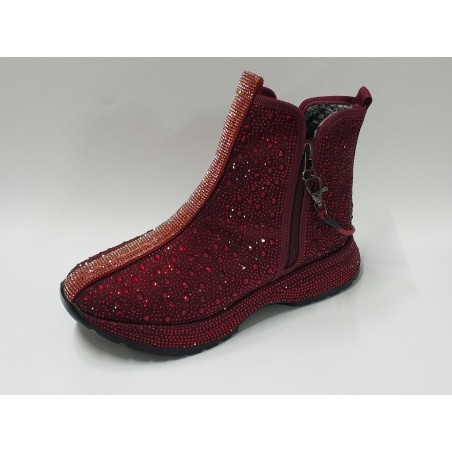 Paris taş detaylı içi yünlü kadın bot bordo