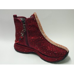 Paris taş detaylı içi yünlü kadın bot bordo