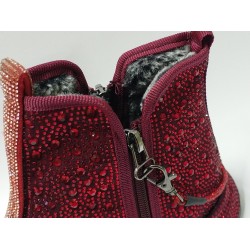 Paris taş detaylı içi yünlü kadın bot bordo