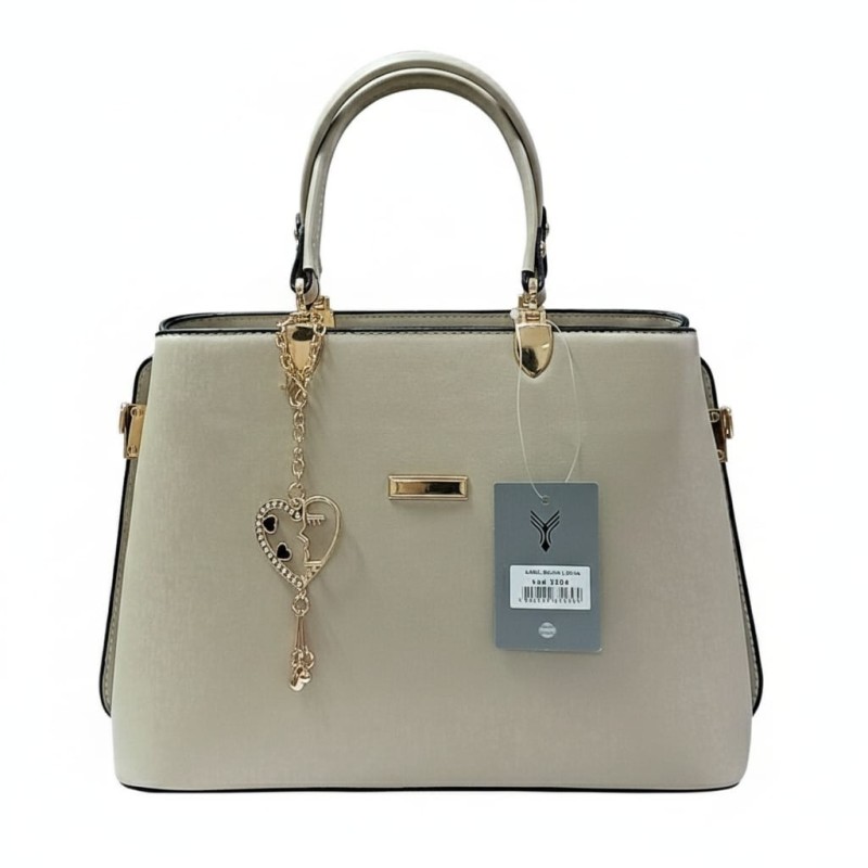 Label anahtarlıklı kadın kol çantası bej