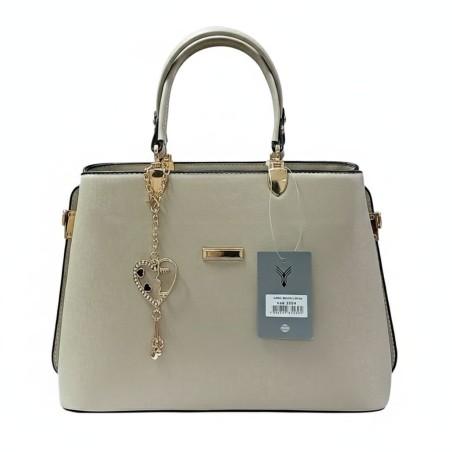 Label anahtarlıklı kadın kol çantası bej