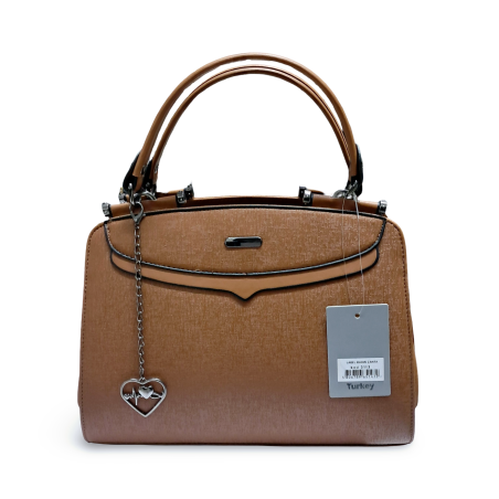 Label anahtarlıklı kadın kol çantası kahverengi
