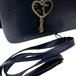 Label anahtarlıklı kadın kol çantası gece mavisi