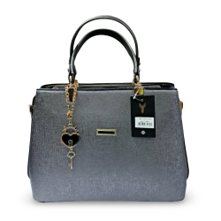 Label anahtarlıklı kadın kol çantası koyu gümüş