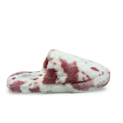 CCC inek desenli kadın yünlü kışlık terlik pembe-bej