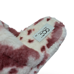 CCC inek desenli kadın yünlü kışlık terlik pembe-bej