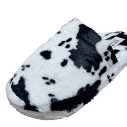 CCC inek desenli kadın yünlü kışlık terlik siyah-beyaz