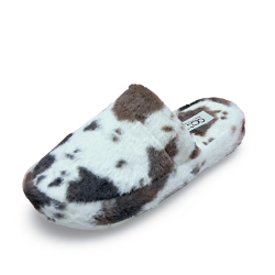 CCC inek desenli kadın yünlü kışlık terlik kahve-beyaz