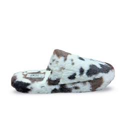 CCC inek desenli kadın yünlü kışlık terlik kahve-beyaz