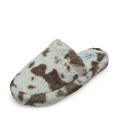 CCC inek desenli kadın yünlü kışlık terlik kahve-bej