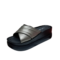 Voga çapraz kalın tabanlı kadın terlik platin