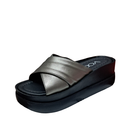 Voga çapraz kalın tabanlı kadın terlik platin