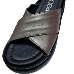 Voga çapraz kalın tabanlı kadın terlik platin