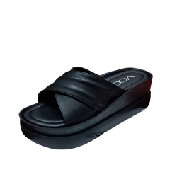 Voga çapraz kalın tabanlı kadın terlik siyah