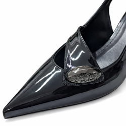 Paris arkası açık topuk detaylı kadın topuklu ayakkabı siyah