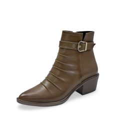 Paris kırışık görünümlü kemer detaylı kadın topuklu bot taba