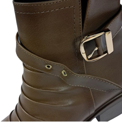 Paris kırışık görünümlü kemer detaylı kadın topuklu bot taba