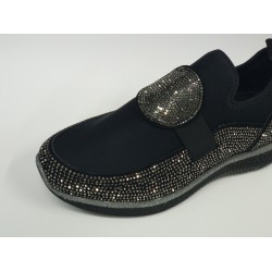 Paris Ortopedik taş detaylı kadın mevsimlik ayakkabı gümüş taşlı siyah