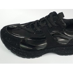 Paris rugan taş detaylı Bağcıklı kadın mevsimlik ayakkabı siyah