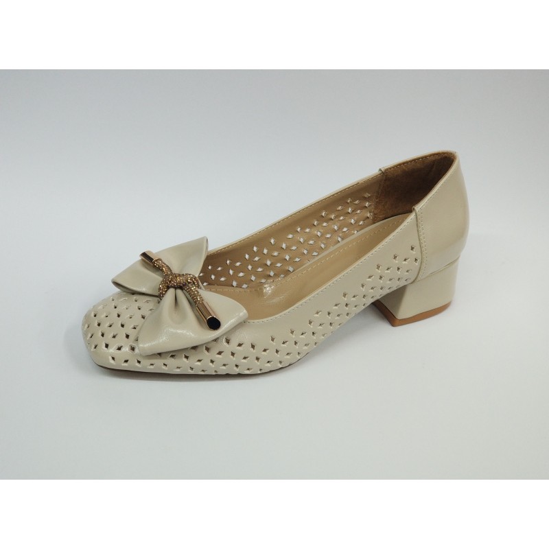 Paris taşlı kurdale detaylı kadın ayakkabı krem