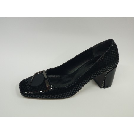 Paris toka detaylı Topuk kısmı gümüş kadın topuklu ayakkabı siyah