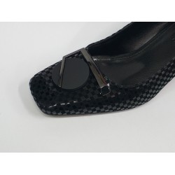 Paris toka detaylı Topuk kısmı gümüş kadın topuklu ayakkabı siyah