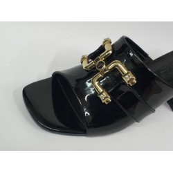 Paris gold toka detaylı rugan Topuklu kadın terlik siyah