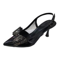 Paris kurdele detaylı arkası açık kadın topuklu ayakkabı siyah