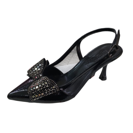 Paris kurdele detaylı arkası açık kadın topuklu ayakkabı siyah