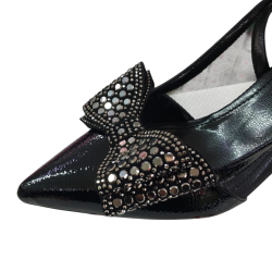 Paris kurdele detaylı arkası açık kadın topuklu ayakkabı siyah