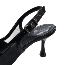 Paris kurdele detaylı arkası açık kadın topuklu ayakkabı siyah