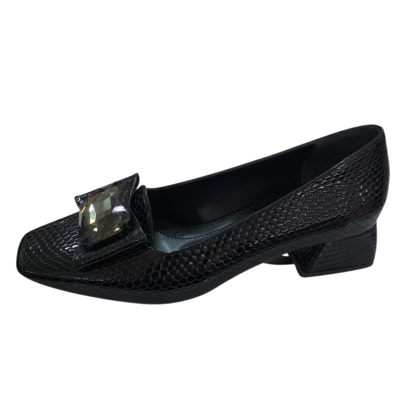 Paris petek görünümlü taş detaylı kadın topuklu ayakkabı siyah